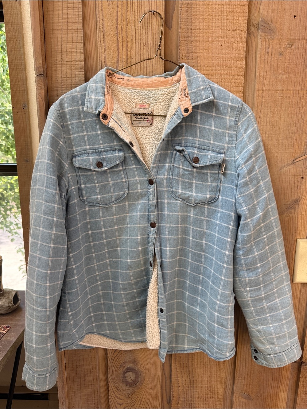 Burton Light Blue Plaid Teddy-Lined Jacket